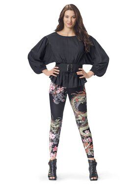 Japanese Dragon Cherry Blossoms Floral Kyoto Elasticized Waist Goth Asian